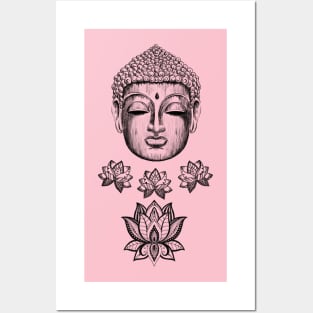 Buddha and lotus flowers Posters and Art